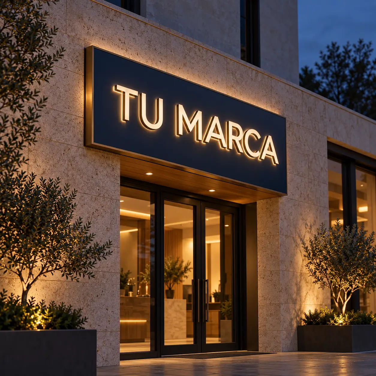 Aviso exterior de letras tridimensionales iluminadas con luz LED
